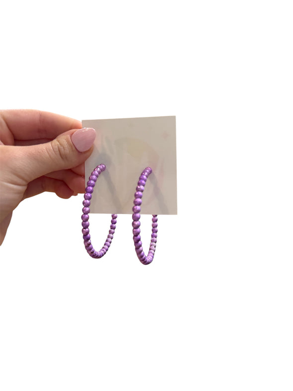 Purple Beaded Big Hoop Earrings