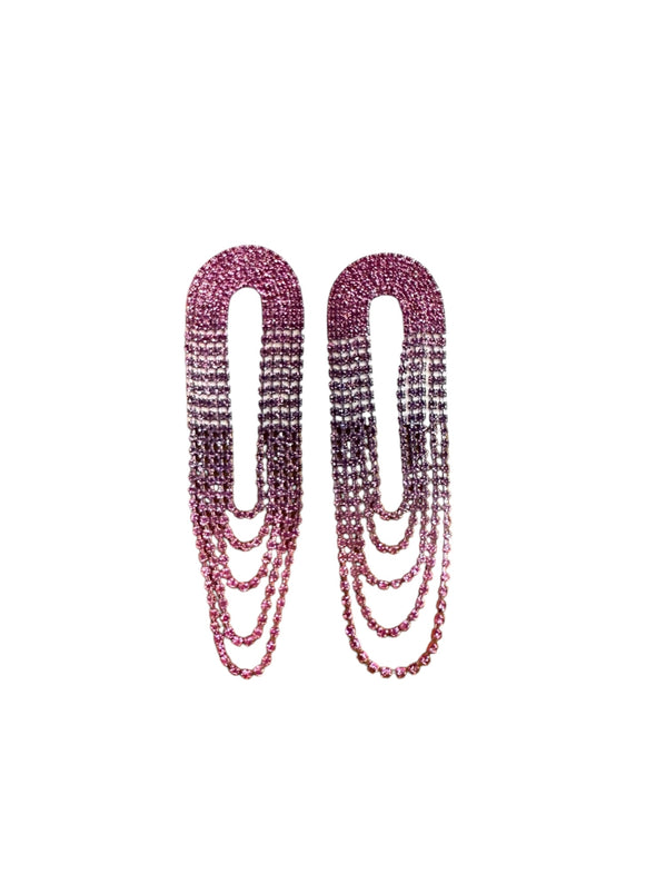 Purple Rhinestone Loop Drop Earrings