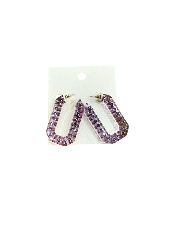 Acrylic Purple Rhinestone Chunky Hoop Earrings