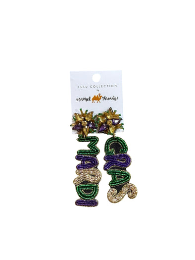 Camel Threads Beaded Mardi Gras Earrings