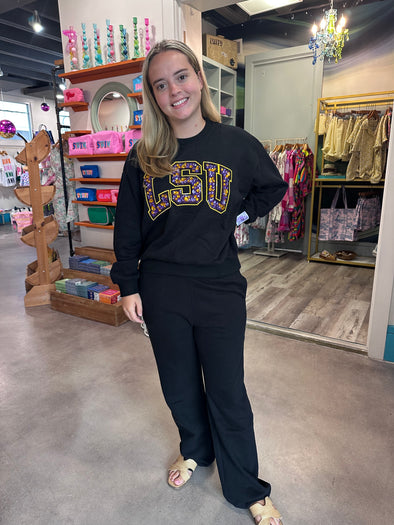 QOS Licensed LSU Black Multi Jewel Letter Sweatshirt