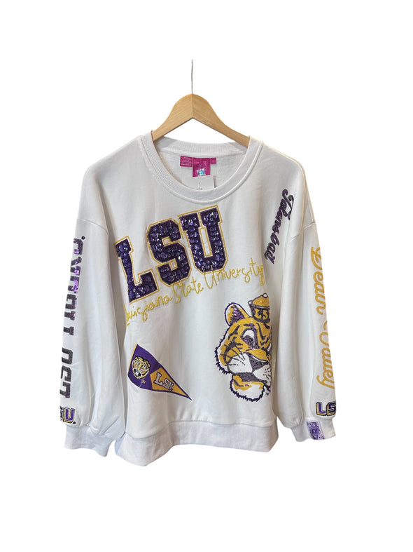 QOS Licensed LSU Big Icons Scattered All Over Sweatshirt