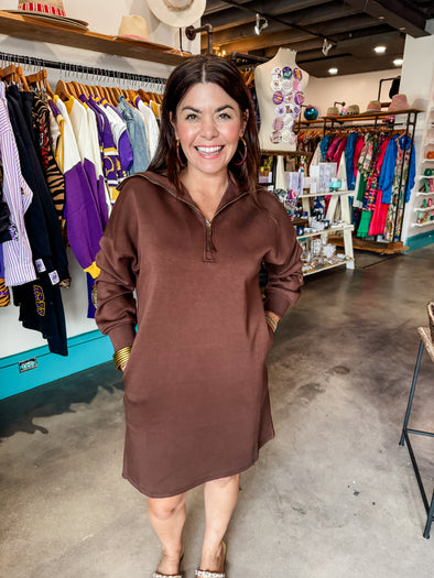 P. Cill Cocoa Quarter Zip Up Long Sleeve Dress