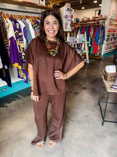 P. Cill Cocoa Side Slit Cape Top