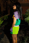 QOS Mardi Gras Colorblock Rhinestone Pocket Shorts