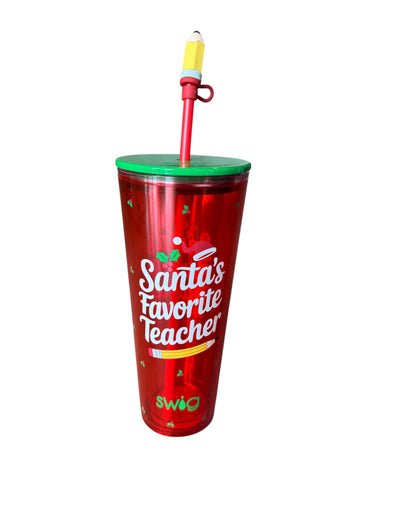 Swig Santa's Favorite Teacher Plastic 24oz Tumbler
