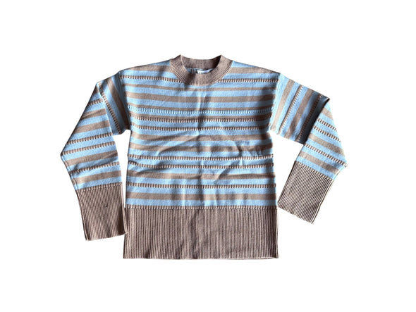 Strut & Bolt Taupe & Sky Blue Striped Sweater