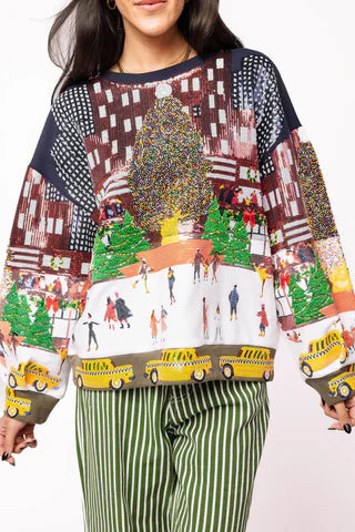 QOS Multi Sequin Rockefeller Center at Christmas Sweatshirt