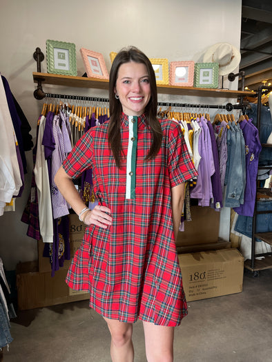 Entro Red Plaid Button Up Dress