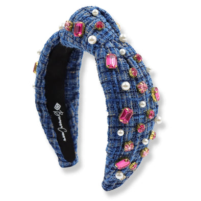 BC Blue Tweed with Hot Pink Crystals & Pearls