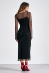 Elan Black Overlay Mesh Midi Dress