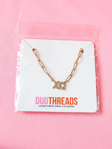 Duo Threads Chi Omega Rhinestone Sorority Necklace