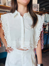 Mable White Embroidered Scallop Top