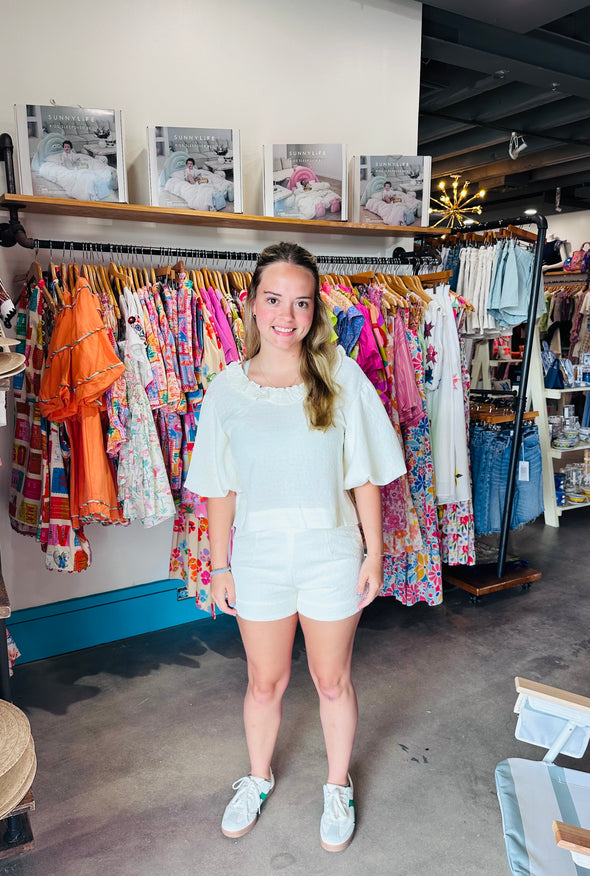 Reminiscence Dusty White Textured Shorts