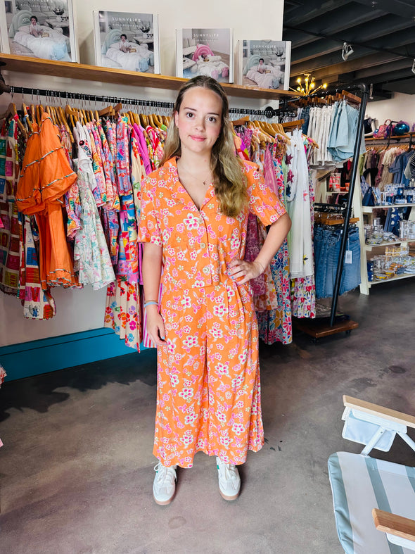 Fate by LFD Floral Orange Linen Cropped Blazer