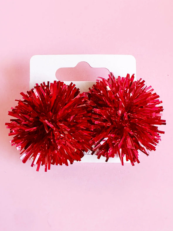 Sandy + Rizzo Red Pom Earrings