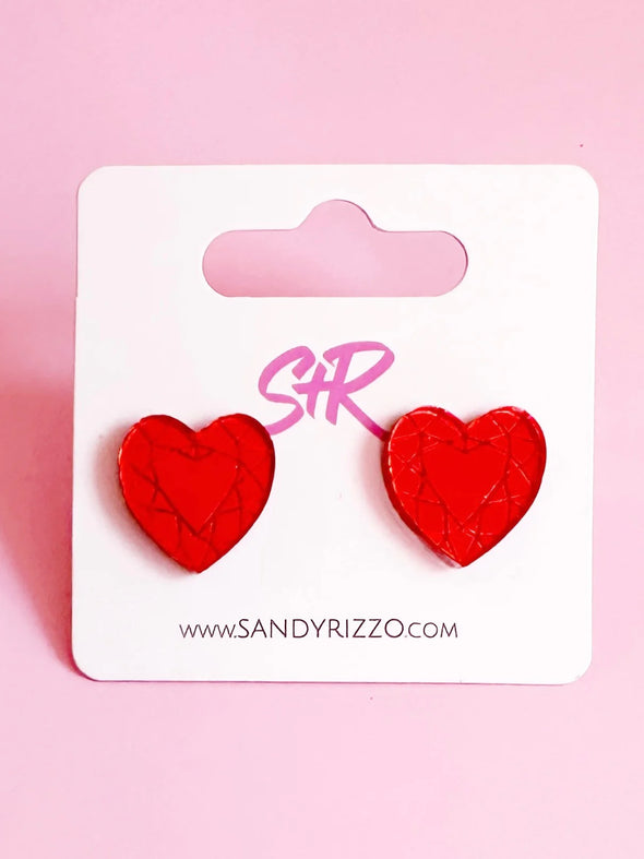 Sandy + Rizzo Red Gem Heart Stud Earrings