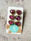 Taylor Shaye Purple Beaded Triple Heart Earrings