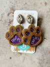 Taylor Shaye Purple and Gold Tiger Paw Earrings