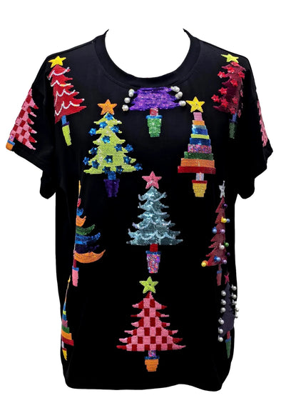 QOS Black Colorblock Trees Tee