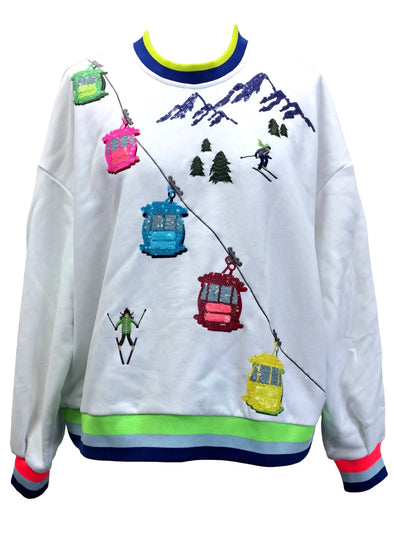 QOS White Ski Lift On Gondola Sweatshirt