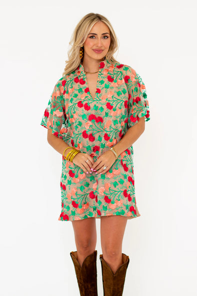 Buddy Love Lulu Short Sleeve Mini Caftan- Precious Coral