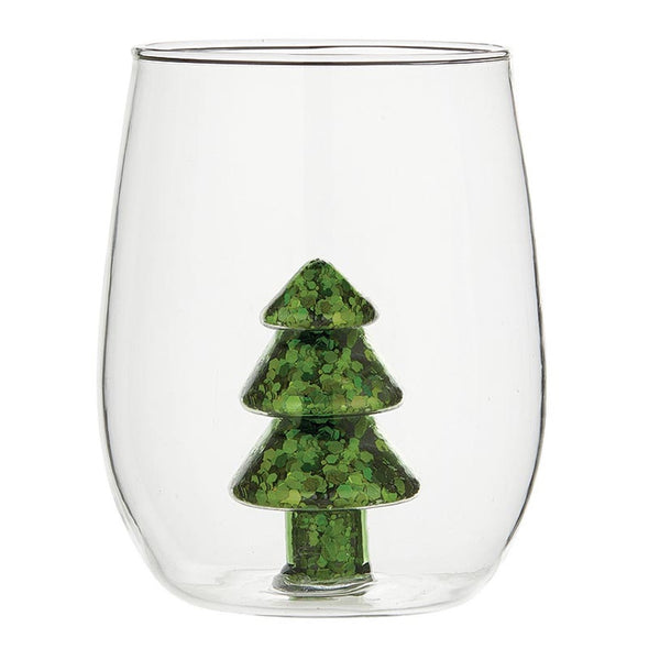 Slant Glitter Tree Wine Glass