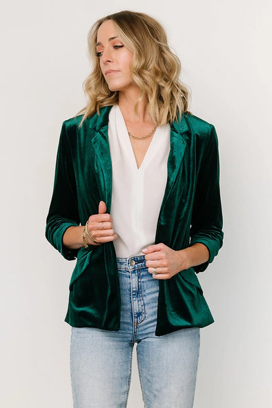 Skies are Blue Hunter Green Velvet Blazer