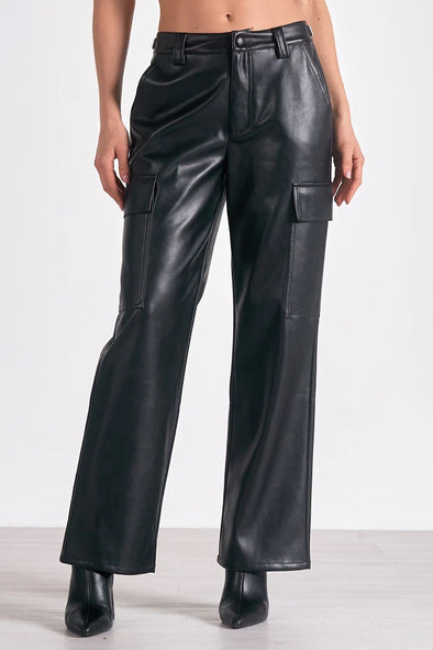 Elan Black Leather Cargo Pants