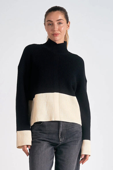 Elan Black and White Colorblock Sweater