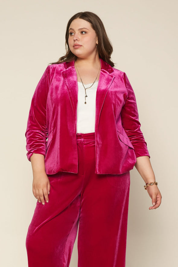 Skies are Blue Magenta Velvet Blazer