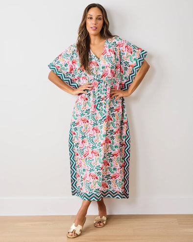 Print Fresh OS Flock of Flamingos Let's Cruise Caftan