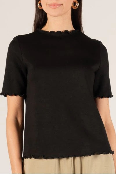 P. Cill Frill Hem Black Short Sleeve