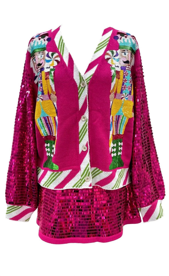 QOS Hot Pink Peppermint Nutcracker Cardigan