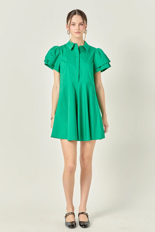 English Factory Green Peplum Shirt Mini Dress