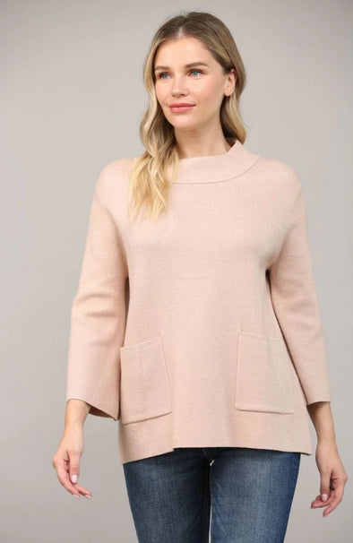 Fate by LFD Rose Gold Front Pocket Mock Sweater