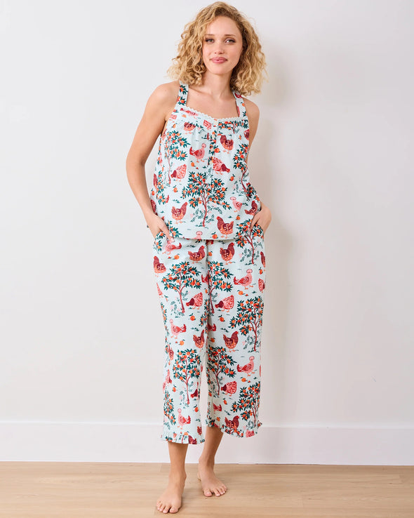 Print Fresh Soft Blue Hen House Back to Bed Cropped Pants