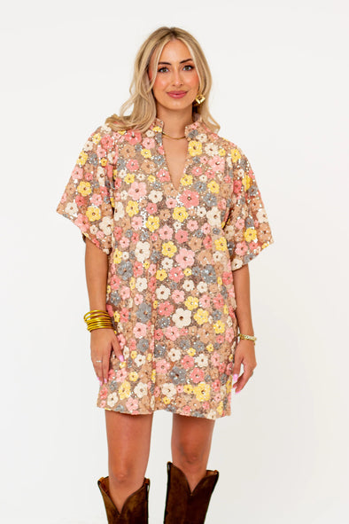 Buddy Love Lulu Short Sleeve Mini Caftan - Disco Flower