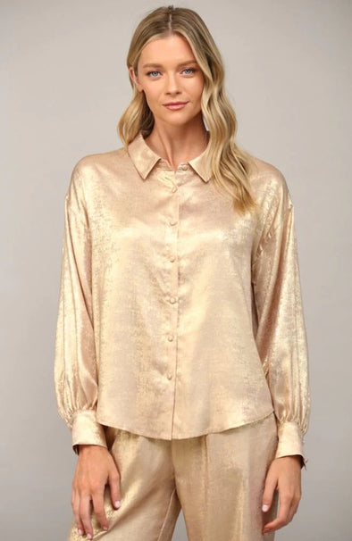 Fate by LFD Metallic Gold Button Down Shirt