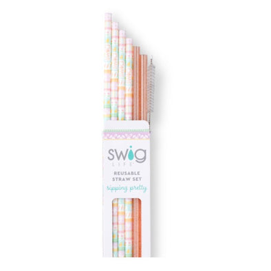 Swig Bunny Trail + Peach Glitter Reusable Straw Set