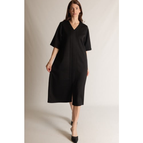 P. Cill Black Midi V-Neck Dress