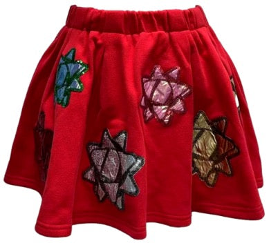 QOS Red Metallic Present Bow Skirt