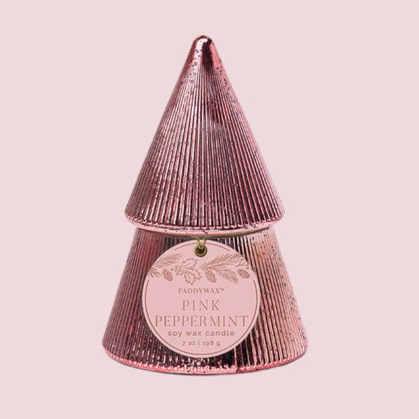 Paddywax Pink Ribbed Mercury Stacked Tree Candle - Pink Peppermint