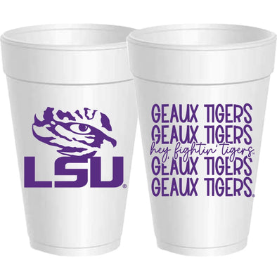 Sassy Cups LSU Fighting Tiger Styrofoam Cups - 10pack
