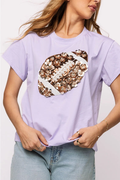 QOS Lavender Jeweled Football Tee