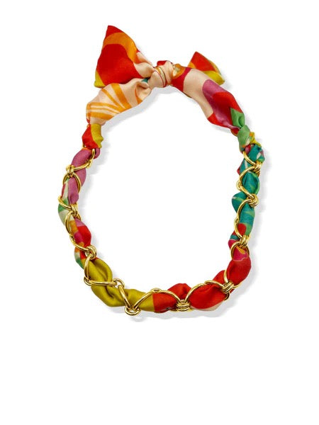 Kristalize Pink and Orange Chained Scarf Necklace
