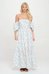 Meet Me in Santorini Azule Floral Off Shoulder Maxi Dress
