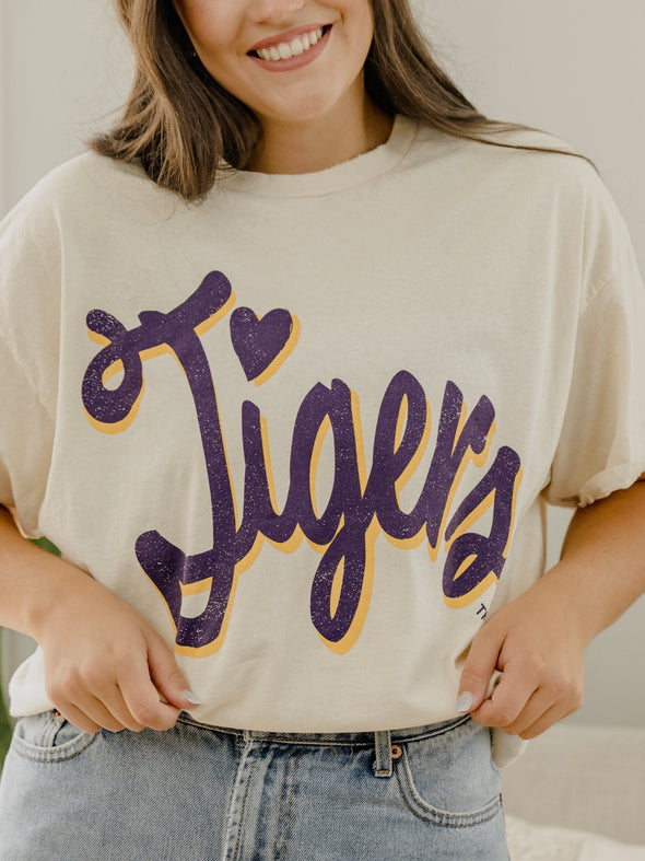 Livy Lu LSU Tigers Off White Barbie Thrifted Tee