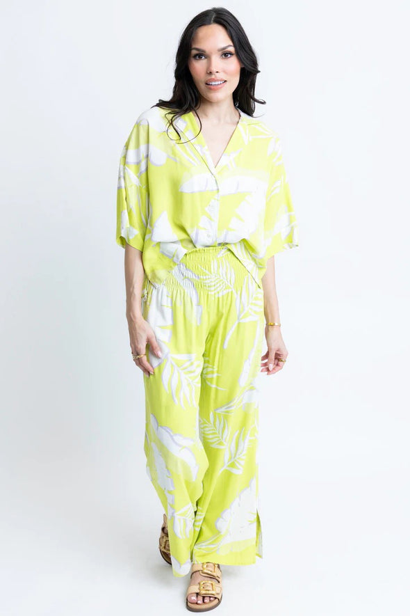 Karlie Palm Leaf Smock Waist Pants