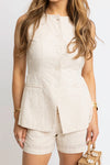 Karlie Neutral Eyelet Button Vest